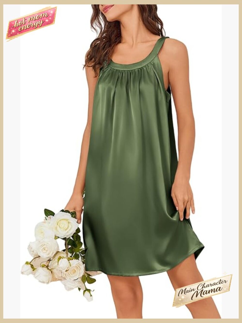 Silky Satin Nightgown Sleeveless Sleepshirt Pleated Sleepwear Chemise Slip Dress